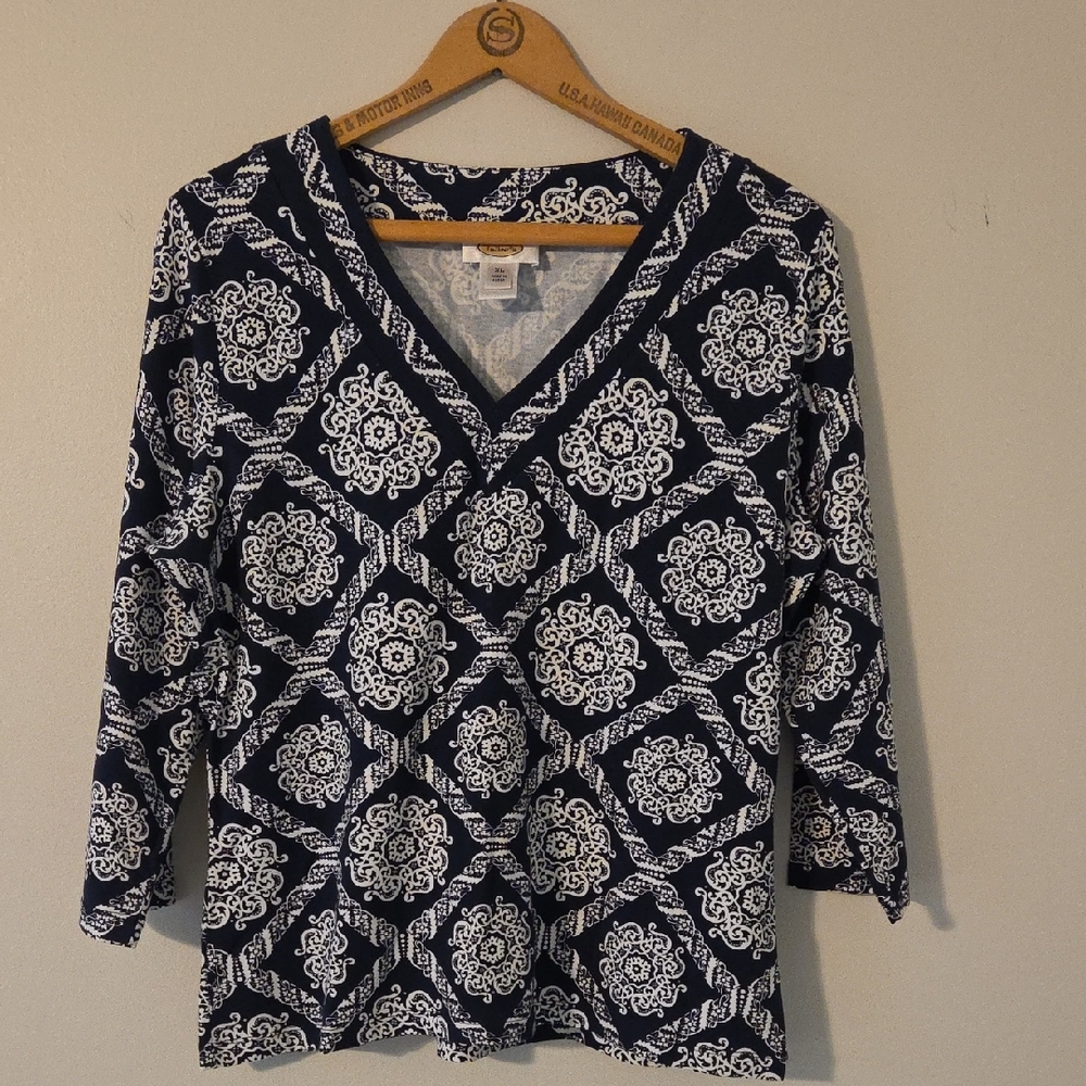 Elegant Navy and White Women's Blouse